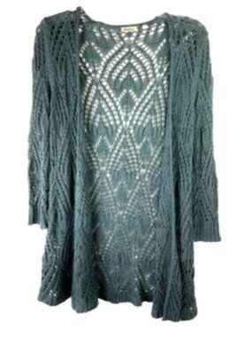 Neiman marcus Crochet Duster Cardigan Medium Long Boho festival Sweater green